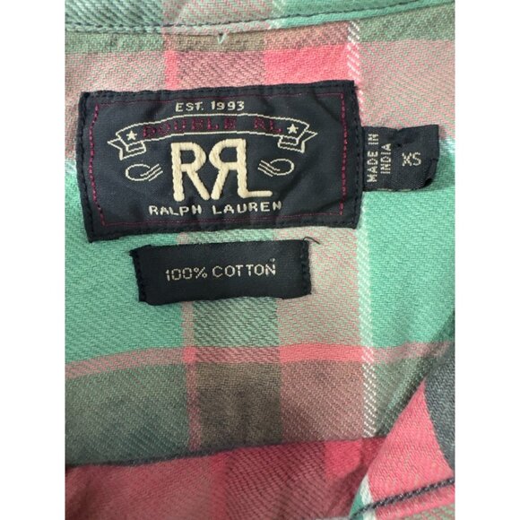 Double RL RRL Ralph Lauren Plaid Flannel Shirt sz XS Green pink - Picture 2 of 6